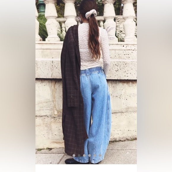 Free People Margo Barrel Pull On Jeans We The Free Rope Tie Bergamot Blue - Picture 2 of 7